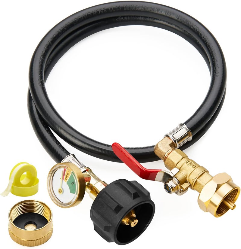 CALPOSE 3 Feet Propane Refill Adapter Hose with Gauge and ON/Off Control Valve, Extension Propane Refill Hose, Fill 1 Pound Bottles from 20lb Tank - Image 1